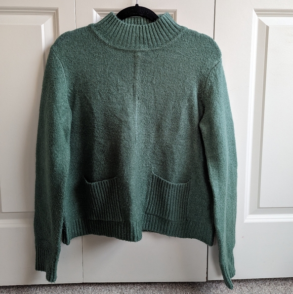 Marled Sweaters - Green Mock Neck Pocket Sweater